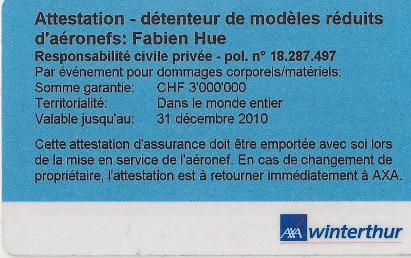 Assurance modèle réduit 2010